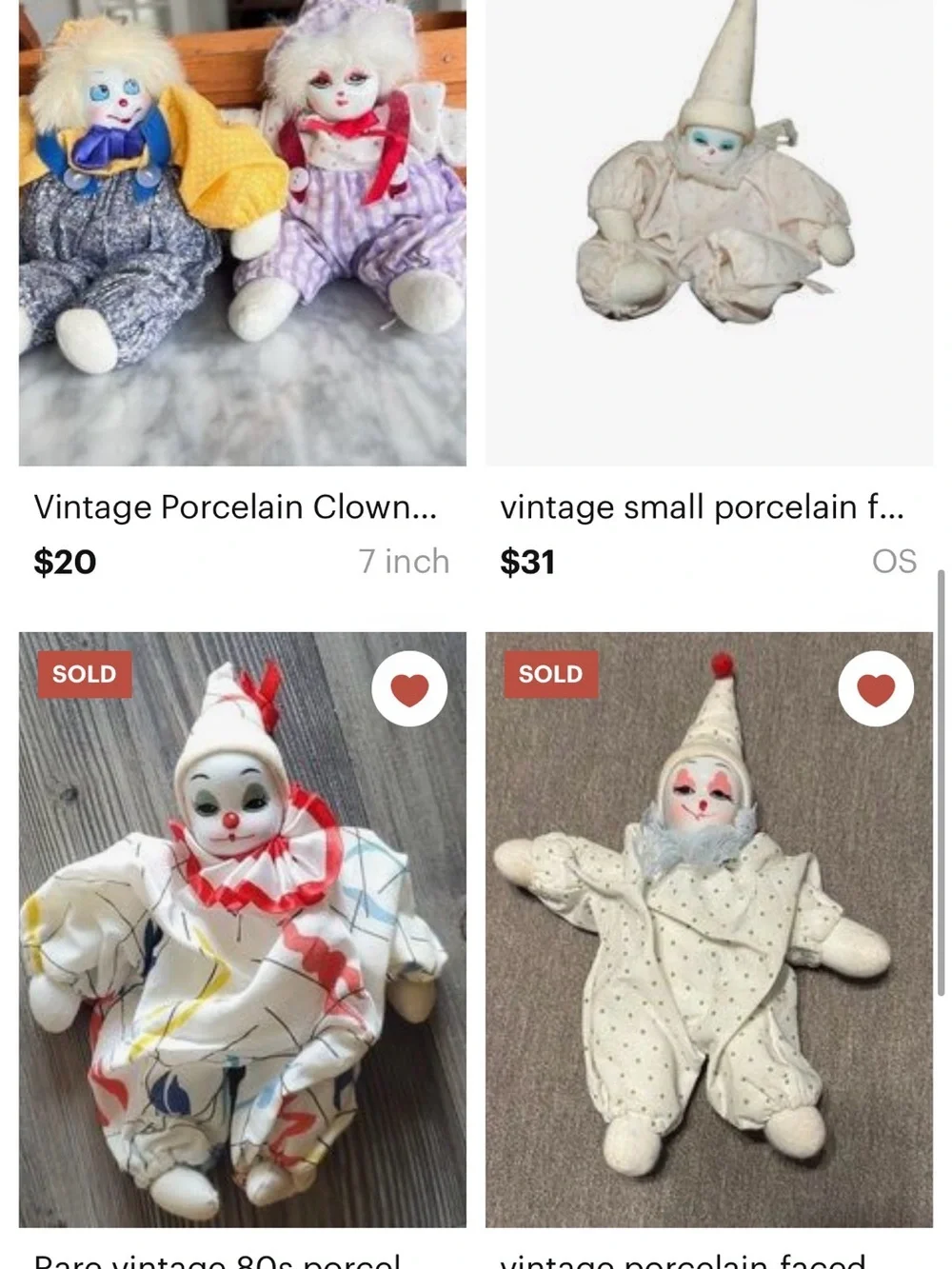 ISO Porcelain Clown Doll, clown beanbag doll, sandbag doll